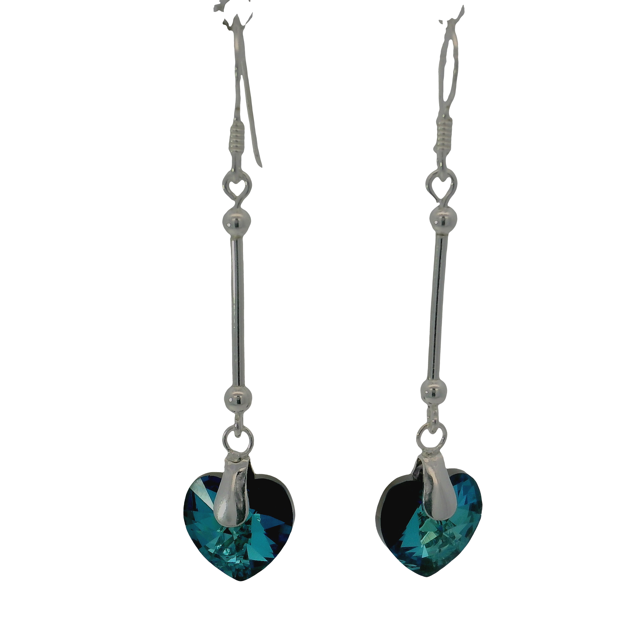 925 DARK BLUE HEART SWAROVSKI LONG BAR EAR 48X10