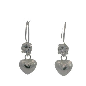 925 PLAIN HEART ON CZ STUD DROP EAR - 26X9 - 2g