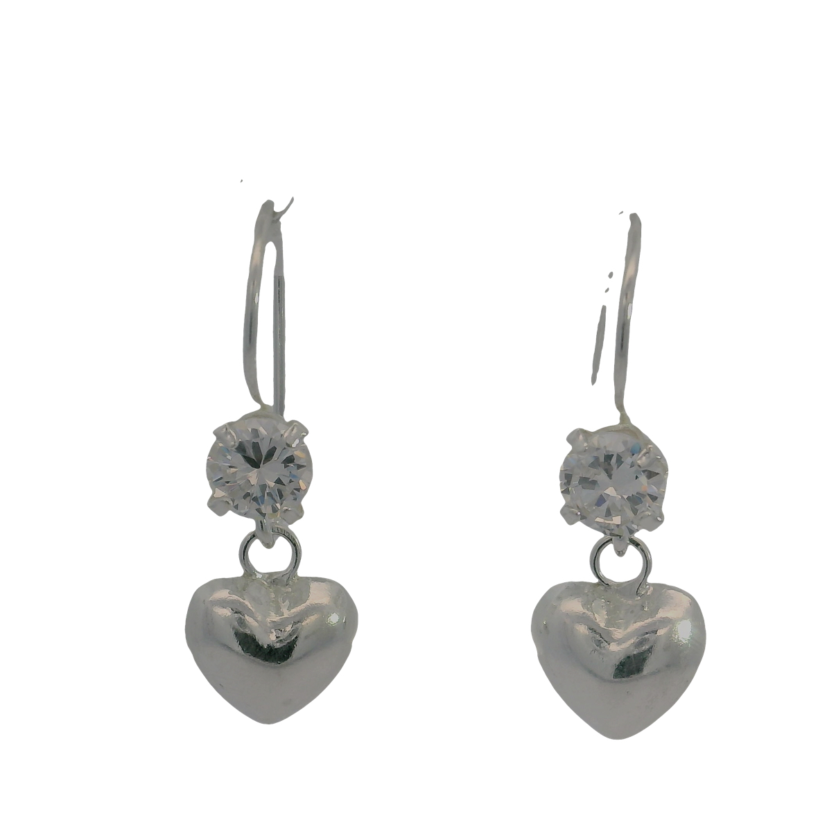 925 PLAIN HEART ON CZ STUD DROP EAR - 26X9 - 2g