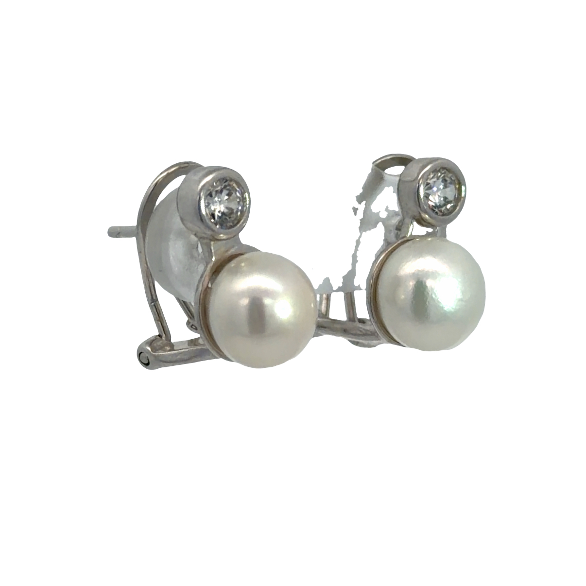 925 WH FW PEARL+CZ TUBE SET LEVERBACK STUDS 14X8 - Image 2