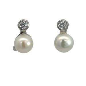 925 WH FW PEARL+CZ TUBE SET LEVERBACK STUDS 14X8