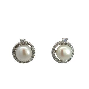 925 WH FW PEARL CZ PAVE HALO STUDS - 10MM - 2.54g