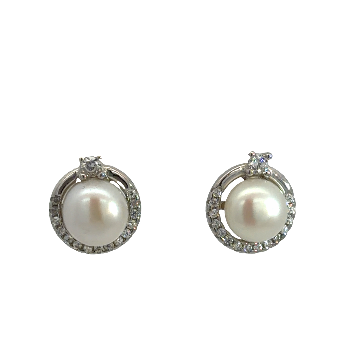 925 WH FW PEARL CZ PAVE HALO STUDS - 10MM - 2.54g