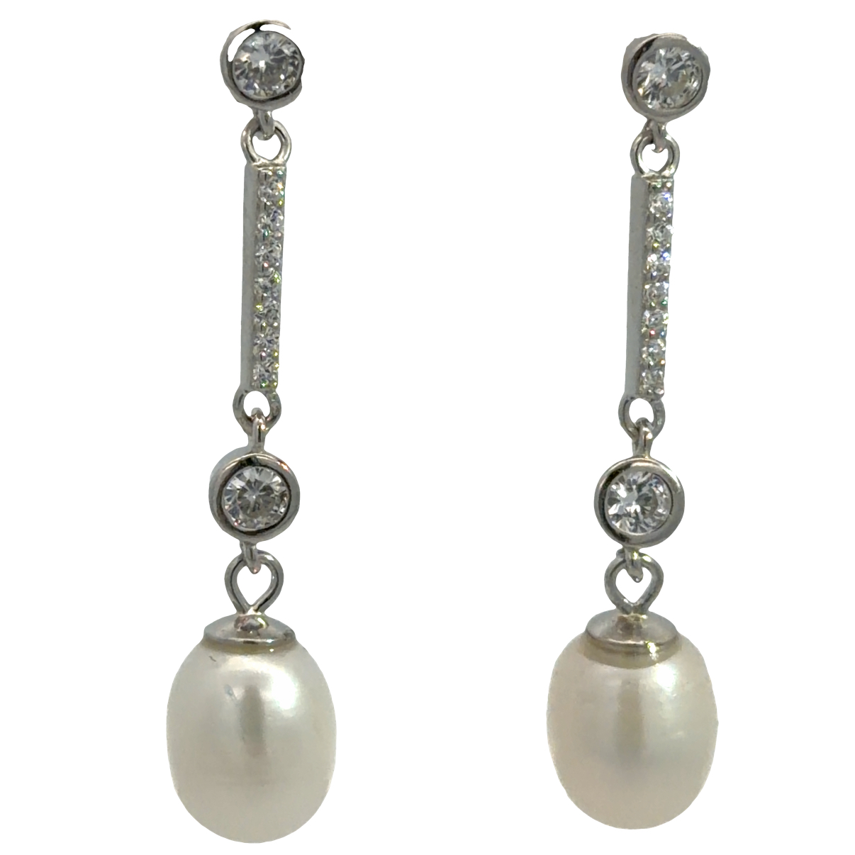 925 CZ PAVE WH FW PEARL BAR DROP EAR 36X8 3.6g