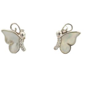 925 MOP+CZ PAVE SINGLE WING BUTTERFLY STUDS 13X10