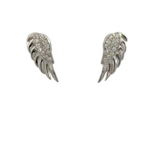 925 CZ PAVE ETCHED ANGEL WING STUDS - 13X6 - 1.3g