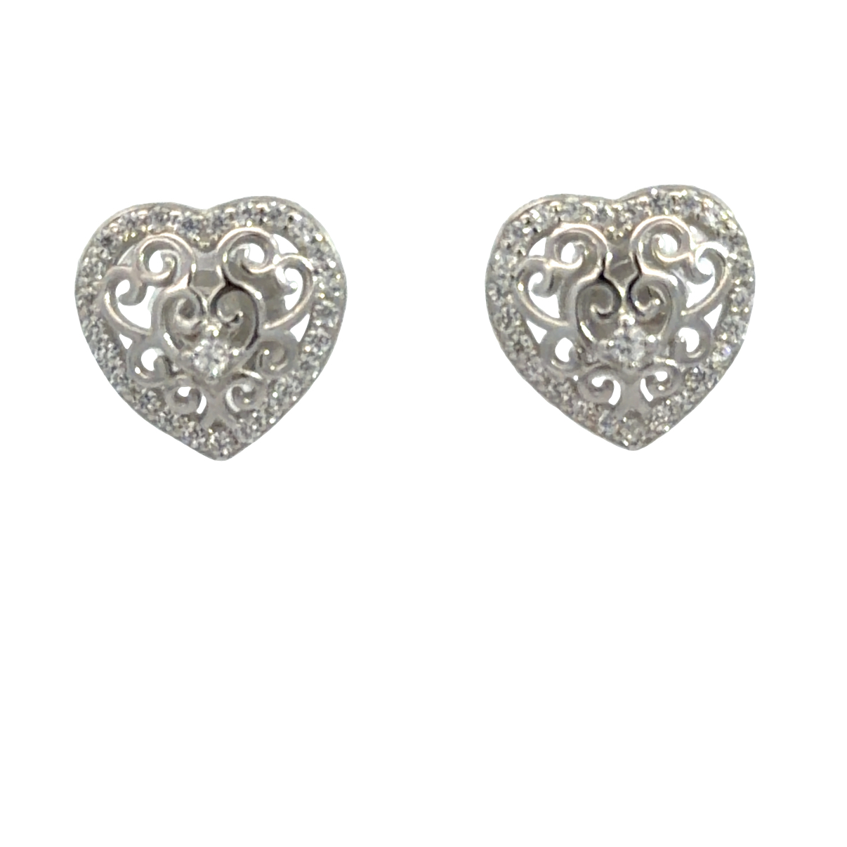 925 CZ PAVE TREE OF LIFE OPEN HEART STUDS 11X10