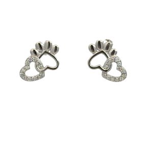 925 CZ PAVE HEART+PLAIN PAVE OUTLINE STUDS 12X8