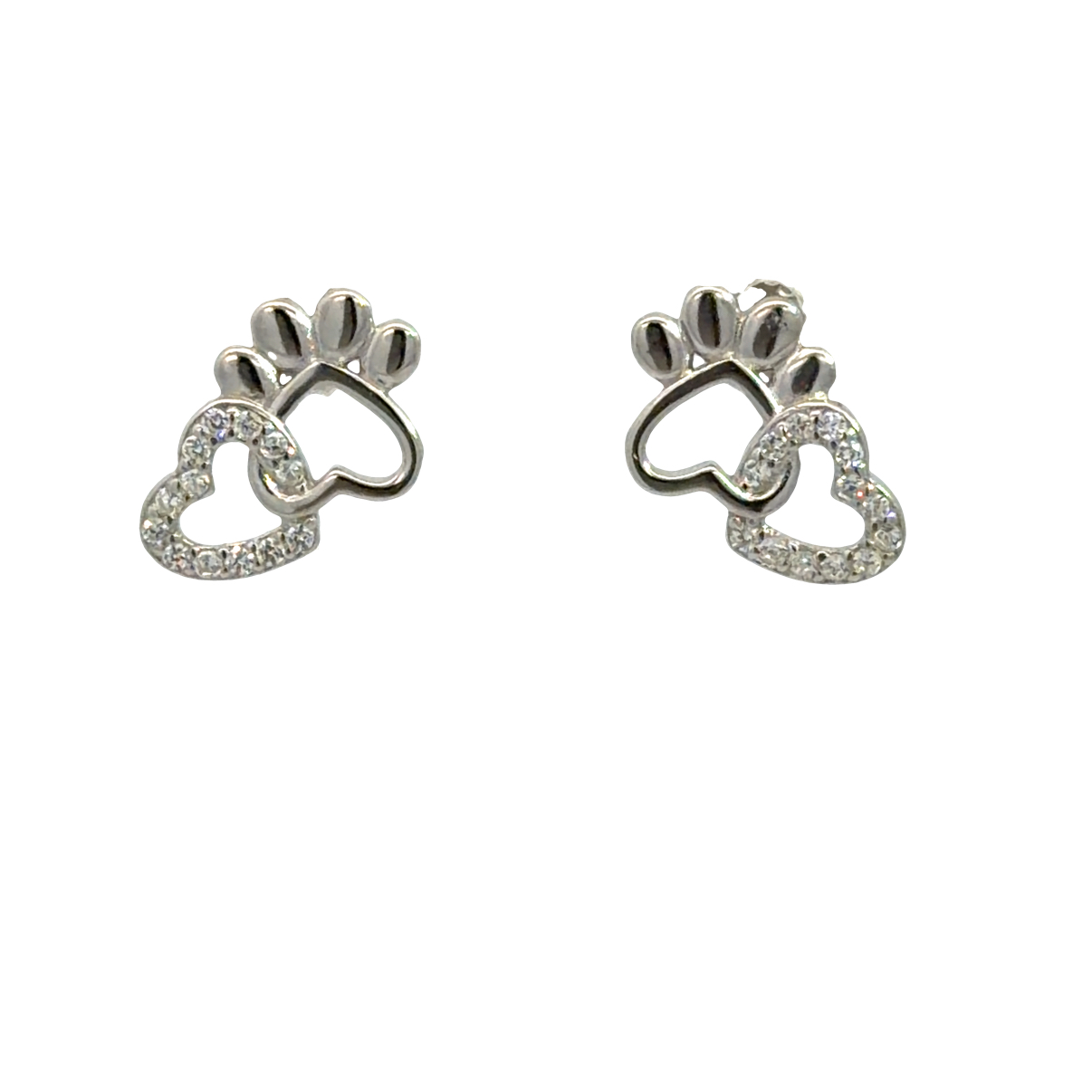925 CZ PAVE HEART+PLAIN PAVE OUTLINE STUDS 12X8