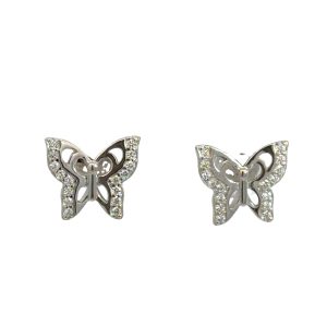 925 CZ PAVE+FILIGREE BUTTERFLY STUDS - 10X9  1.28g
