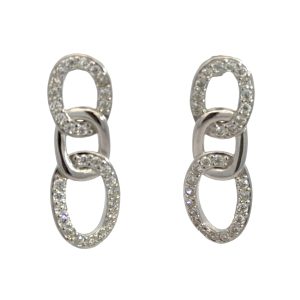925 CZ PAVE+PLAIN OVAL LINK CHAIN DROP EAR 25X9