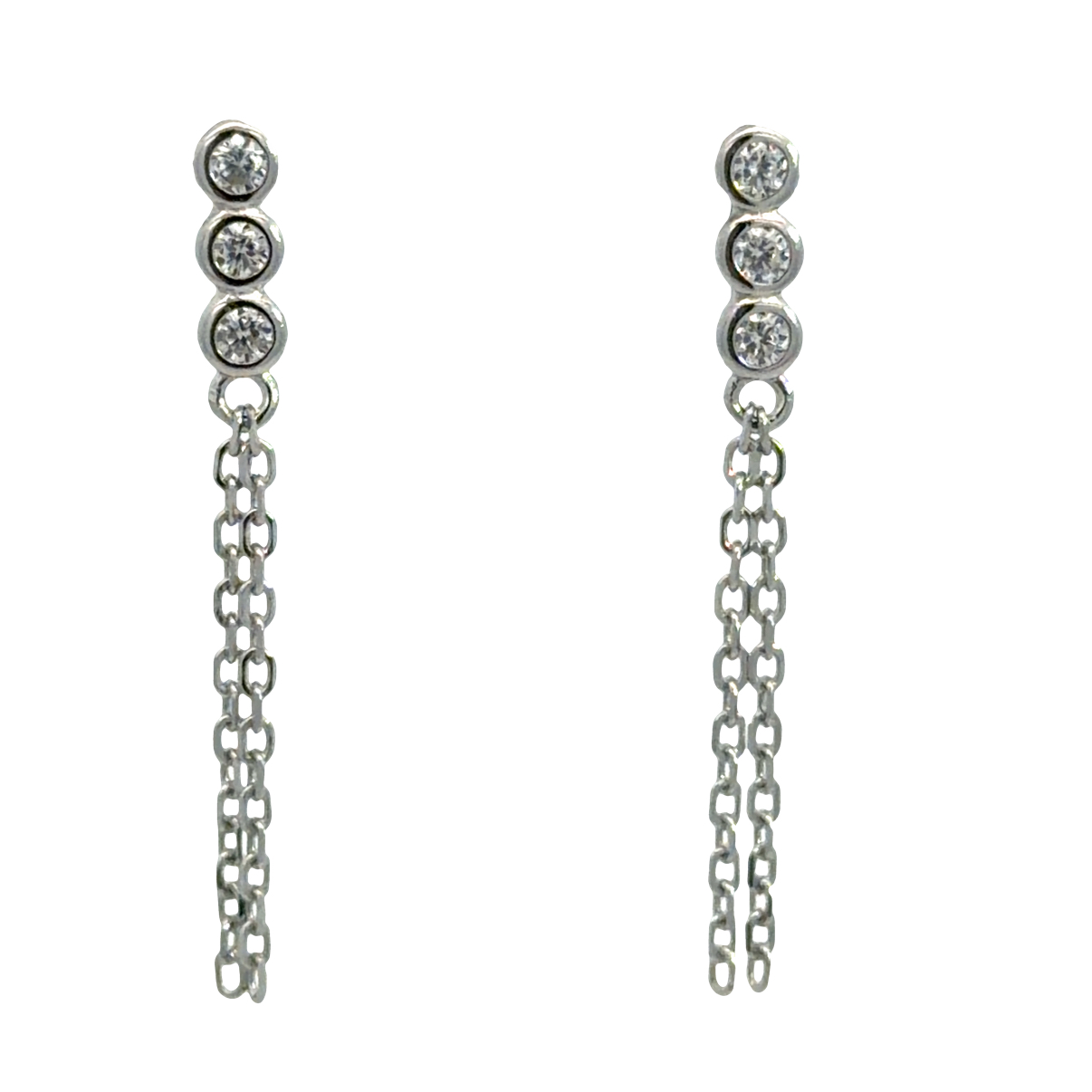 925 TRIP CZ TUBE SET BAR DBL CHAIN EAR - 30X3 1.1g