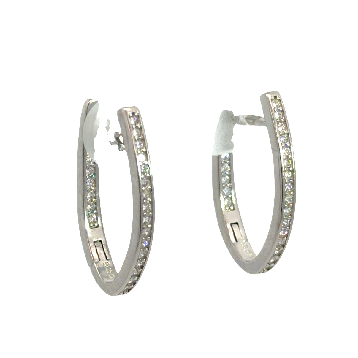 925 CZ PAVE OVAL HINGE HOOPS - 22X2 - 2.9g