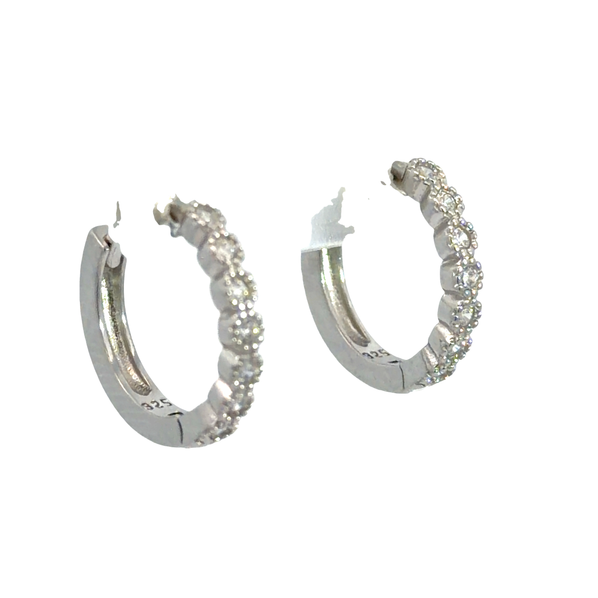 925 MILLGRAIN BEZEL SET CZ PAVE HUGGIES 14X2 2.2g - Image 2