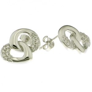 925 CZ PAVE+PLAIN OPEN CHAIN LINK STUDS - 16X11 <br/>12935