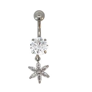 S/STEEL FLOWER CZ DROP BELLY RING - 33X10 - 2.1g <br/>13103