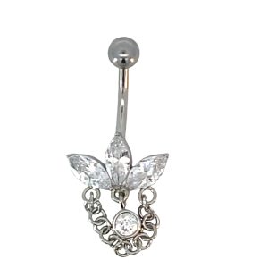 S/STEEL MARQUISE FLOWER CZ DROP BELLY RING - 37X16 <br/>13104
