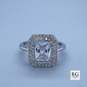 925 RECT CZ PAVE DBL HALO DRESS RING - 14MM <br/>13582
