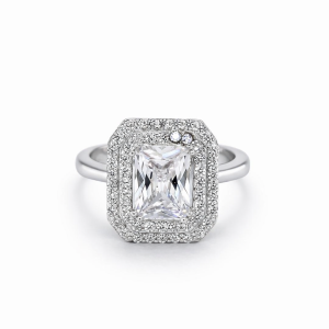 925 RECT CZ PAVE DBL HALO DRESS RING - 14MM <br/>13582