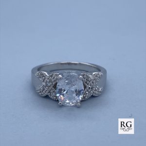 925 OVAL CZ PAVE CRISS CROSS SHANK RING - 9MM <br/>13583
