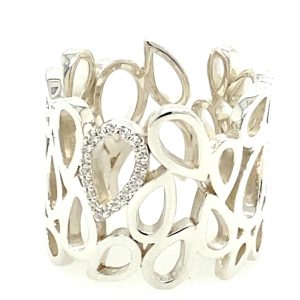 925 CZ PAVE T/DROP FILIGREE BAND RING - 16MM <br/>13605