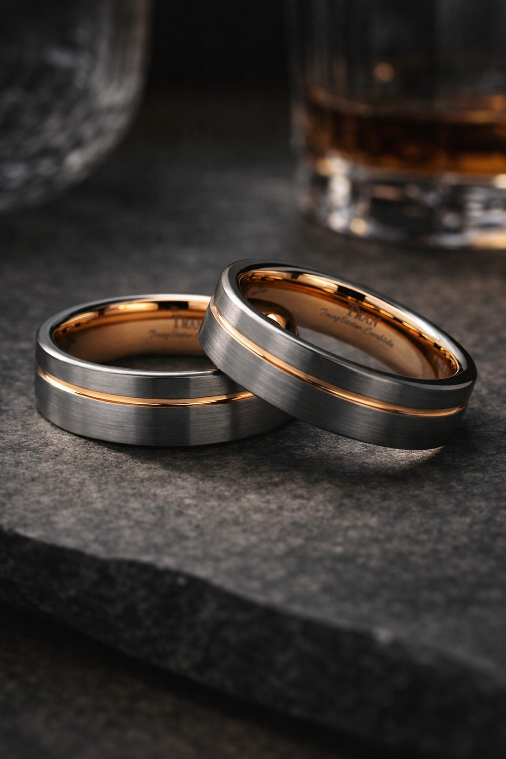 TUNGSTEN IP BLACK+RG FLAT BRUSH RINGS - 8MM <br/>13610 - Image 4