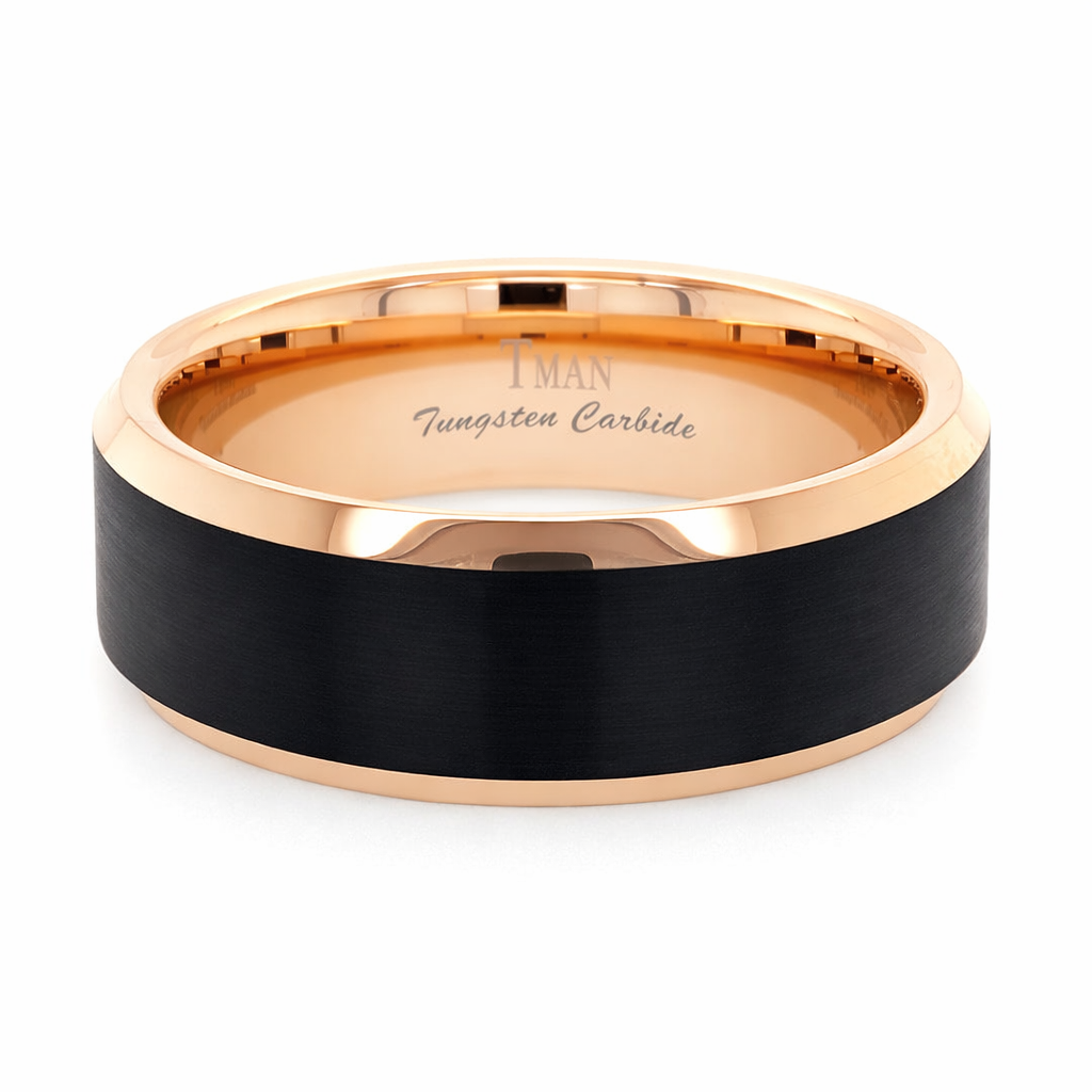 TUNGSTEN IP BLACK+RG FLAT BRUSHED RING + 8MM <br/>13611 - Image 2