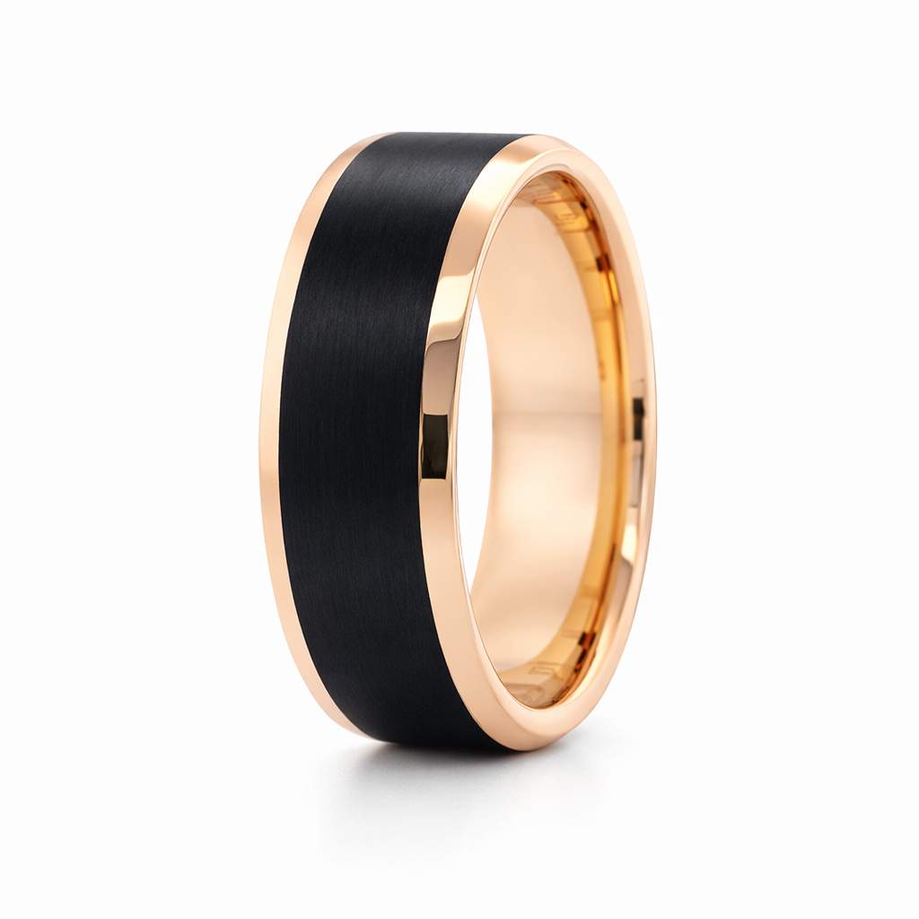 TUNGSTEN IP BLACK+RG FLAT BRUSHED RING + 8MM <br/>13611 - Image 3