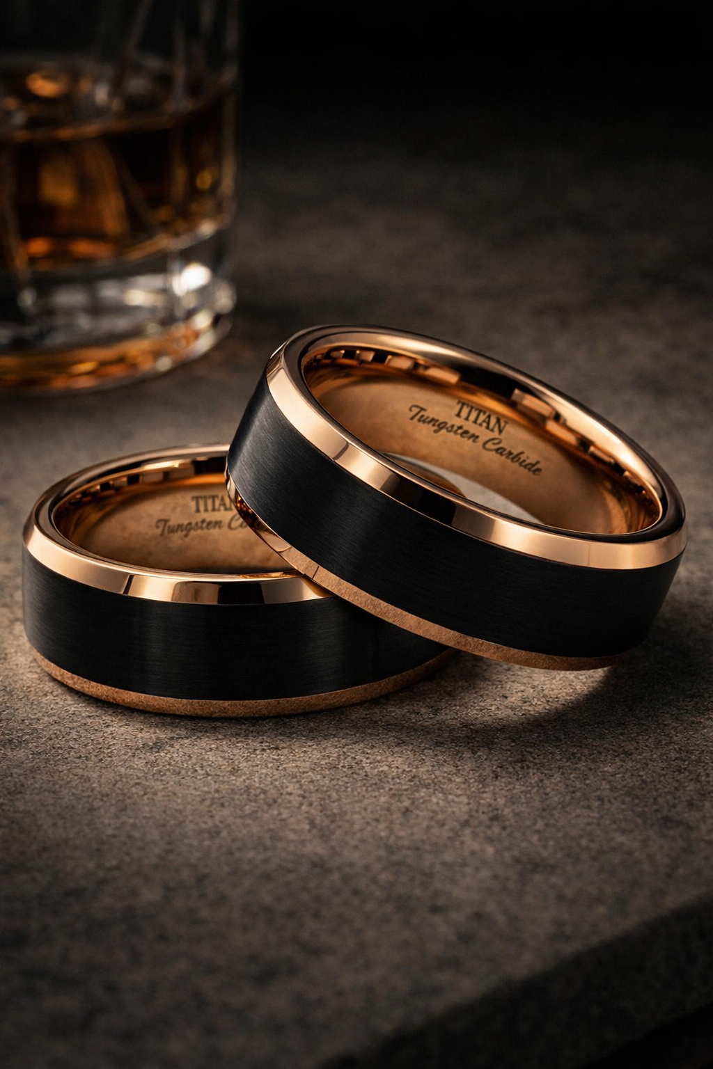 TUNGSTEN IP BLACK+RG FLAT BRUSHED RING + 8MM <br/>13611 - Image 4