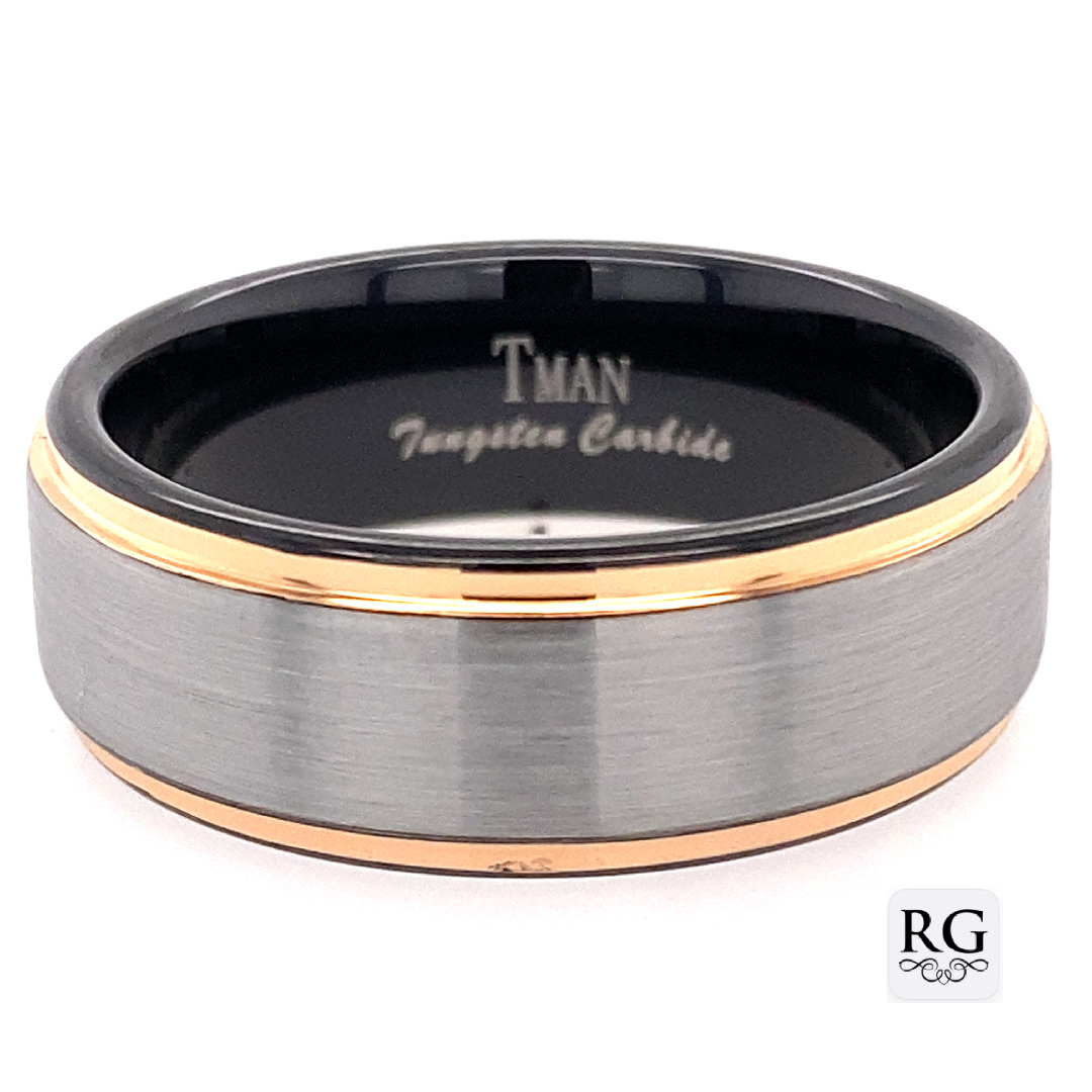 TUNGSTEN IP BLACK RG FLAT BRUSHED RING - 8MM <br/>13613