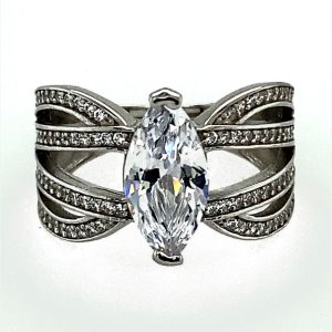 925 MARQUISE CZ PAVE FILIGREE WIDE RING -13MM <br/>13614