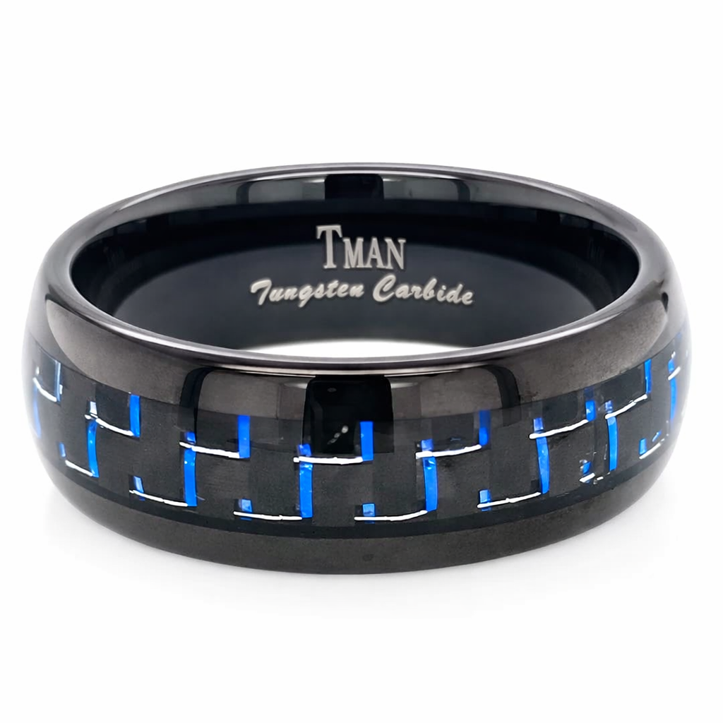 TUNGSTEN BLACK+BLUE CARBON FIBER POL DOME RING - 8 <br/>13622 - Image 2