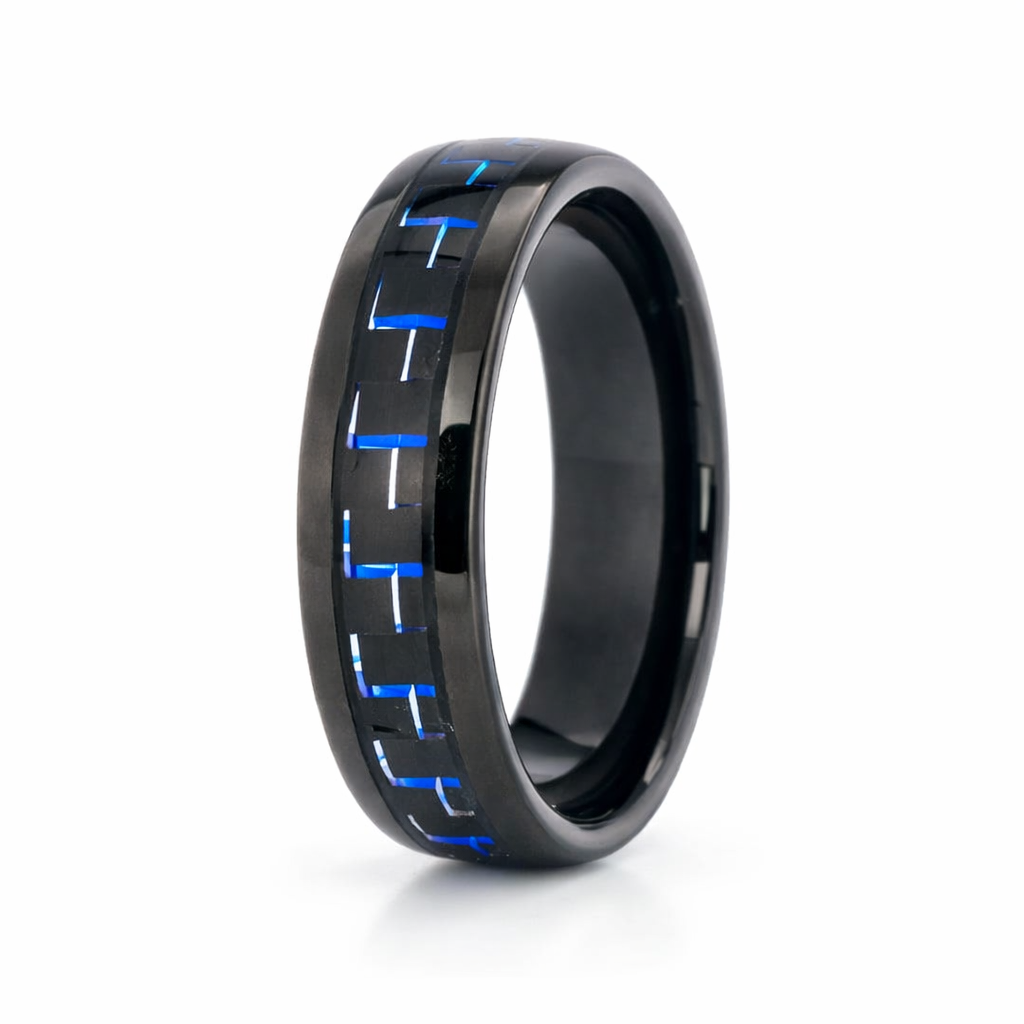 TUNGSTEN BLACK+BLUE CARBON FIBER POL DOME RING - 8 <br/>13622 - Image 3