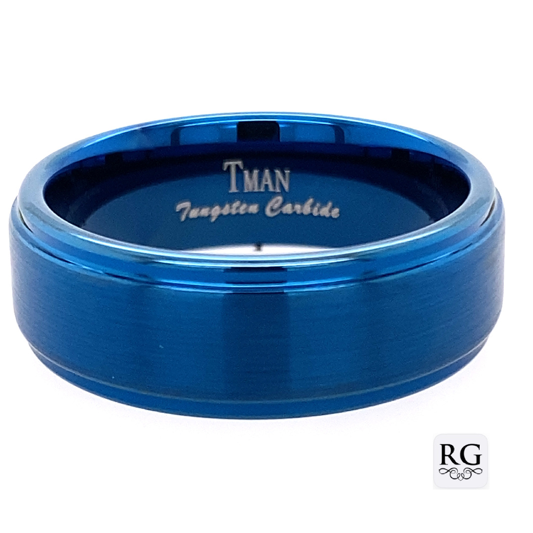 TUNGSTEN ION PL BLUE FLAT/BRUSHED RING - 8MM <br/>13624