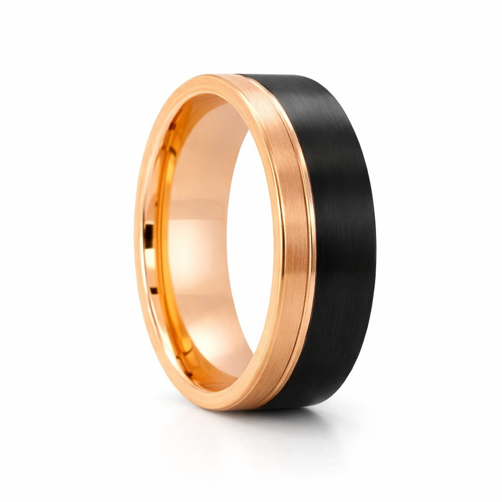 TUNGSTEN ION PL BLACK+ROSE GOLD FLAT/BRUSH RING <br/>13625 - Image 3