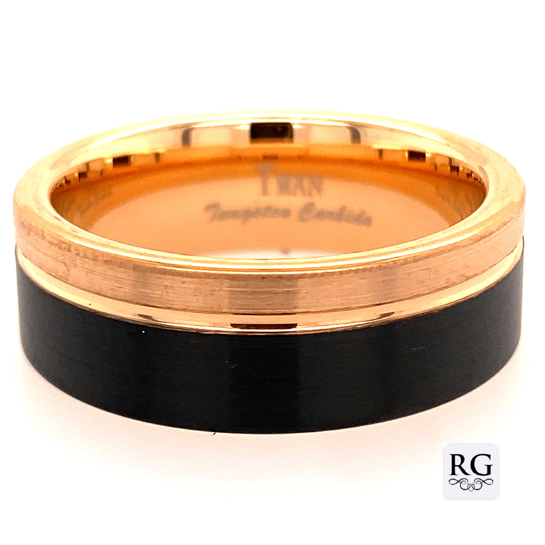 TUNGSTEN ION PL BLACK+ROSE GOLD FLAT/BRUSH RING <br/>13625
