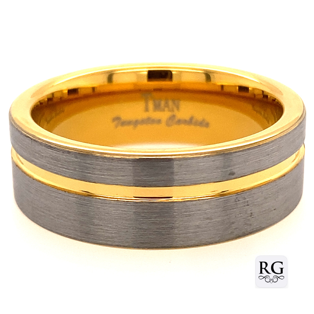 TUNGSTEN ION PL GOLD PL FLAT/BRUSHED RING - 8MM <br/>13628