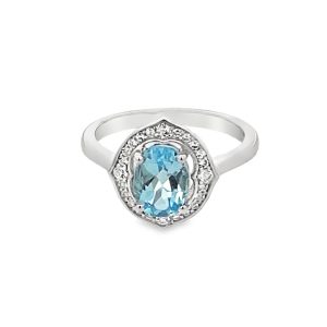 925 OVAL BLUE TOPAZ CZ PAVE DRESS RING - 13MM <br/>13644