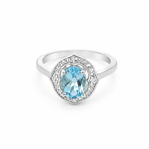 925 OVAL BLUE TOPAZ CZ PAVE DRESS RING - 13MM <br/>13644