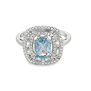 925 RECT BLUE TOPAZ CZ PAVE DBL HALO RING - 16MM <br/>13645