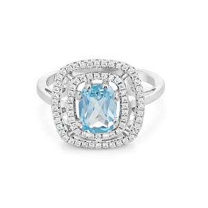 925 RECT BLUE TOPAZ CZ PAVE DBL HALO RING - 16MM <br/>13645