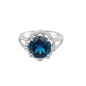 925 RND LONDON BLUE TOPAZ CZ PAVE HALO RING - 14MM <br/>13649