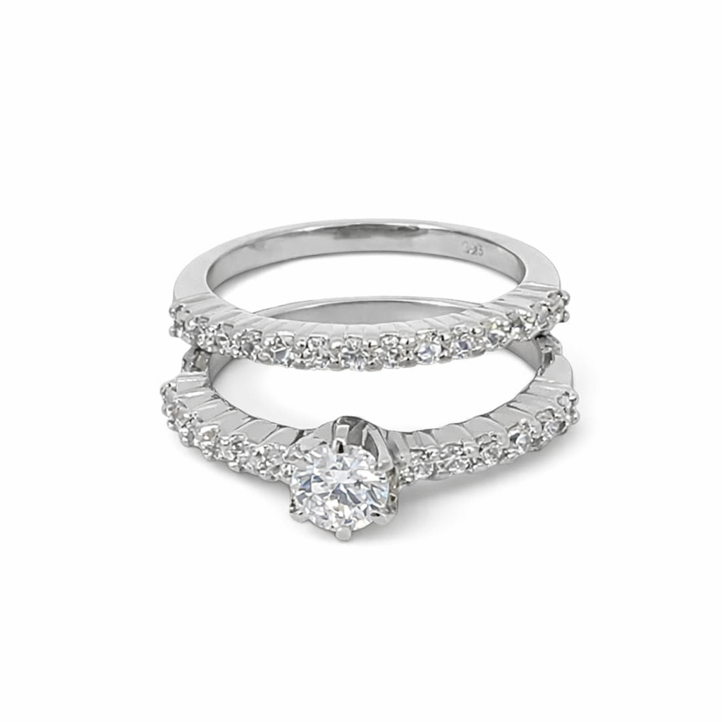 925 CZ PAVE CLAW SET WEDDING SET RING - 8MM <br/>13653