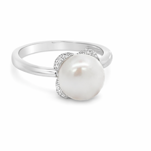 925 WH FW PEARL CZ PAVE RING - 9MM <br/>13662