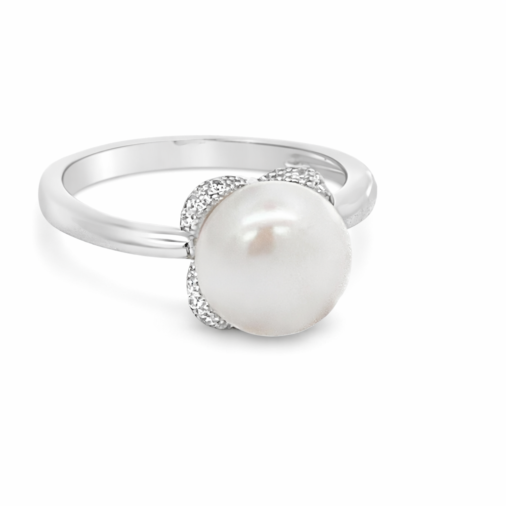 925 WH FW PEARL CZ PAVE RING - 9MM <br/>13662