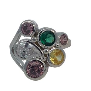 925 MULTI COL RND+TDROP CZ TUBE SET RING - 19MM   <br/>13664