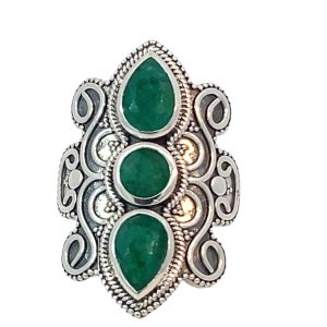 925 OXI RND+TDROP EMERALD BOHO RING - 34MM  <br/>13673