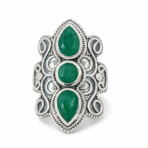 925 OXI RND+TDROP EMERALD BOHO RING - 34MM  <br/>13673