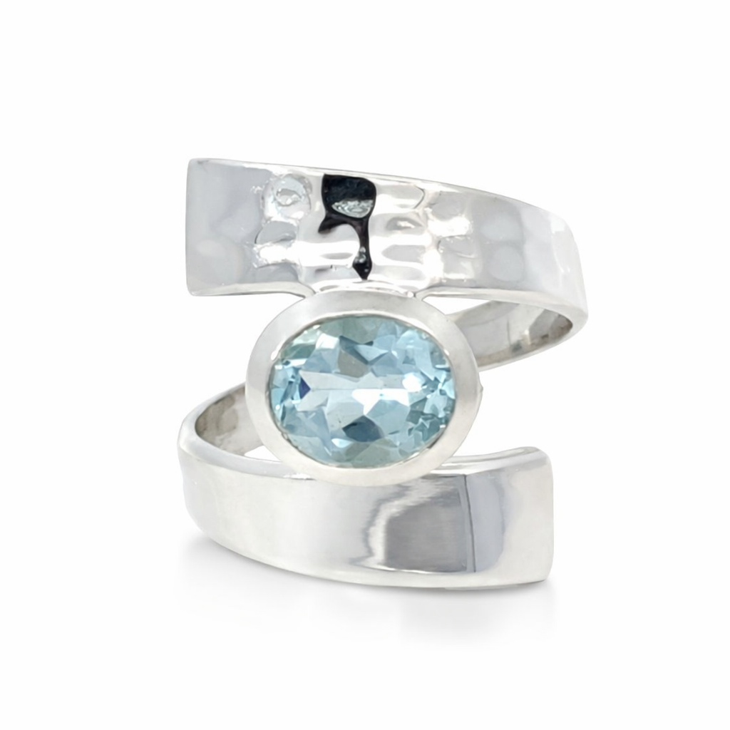 925 OV BLUE TOPAZ PL+HAMMERED CROSS OVER - 20MM <br/>13677 - Image 2