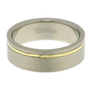 TITANIUM+18CT GOLD INLAY RING <br/>13698